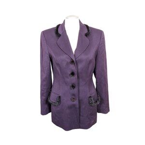 MILLE and UNE Paris Vintage Wool Blend Fur Trim Blazer Jacket Womens US 10 Plum
